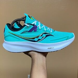 Saucony Ride 15 “Cool Mint Purple Volt Black White” Size 10.5